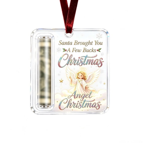 Christmas Money Holder Ornaments, Clear Acrylic Hanging Gift Card Decorations Angel, with Ribbon Loop for Holiday Tree