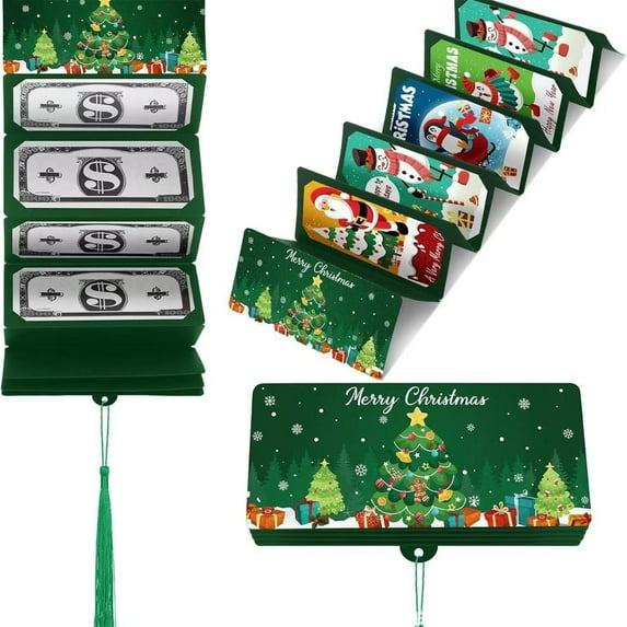 Christmas Money Holders for Cash, 6 Slots Christmas Cash Gift Envelopes, Christmas Gift Card Holder for Santa Cash Supplies, Surprise Christmas Gifts for Men Women Girls Boys, Green