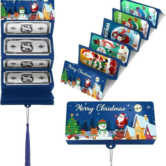 Christmas Money Holders for Cash, 6 Slots Christmas Cash Gift Envelopes, Christmas Gift Card Holder for Santa Cash Supplies, Surprise Christmas Gifts for Men Women Girls Boys, Blue