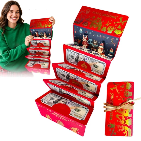 Christmas Money Holders For Cash,Christmas Cash Gift Envelopes with 6-Slot,Christmas Folding Surprise Cash Holder,Creative Gift Card Wallet For Family Friends,Holiday Party Supplies