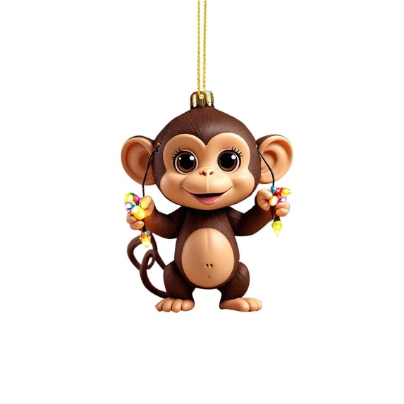 Christmas Monkey Book Stack Ornament - Acrylic Christmas Tree Pendant with Monkey Holding Books, Festive Hanging Decor for New Year, Holiday Tree Decoration (3.15 inch)