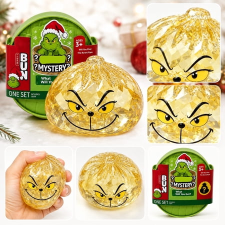 Christmas Monster Bun Dumpling Squishy Toys Squishy Gel Stress Relief Balls,Gold Rare Glitter Fidget Toys for Stocking Stuffers Gifts, 1 Count