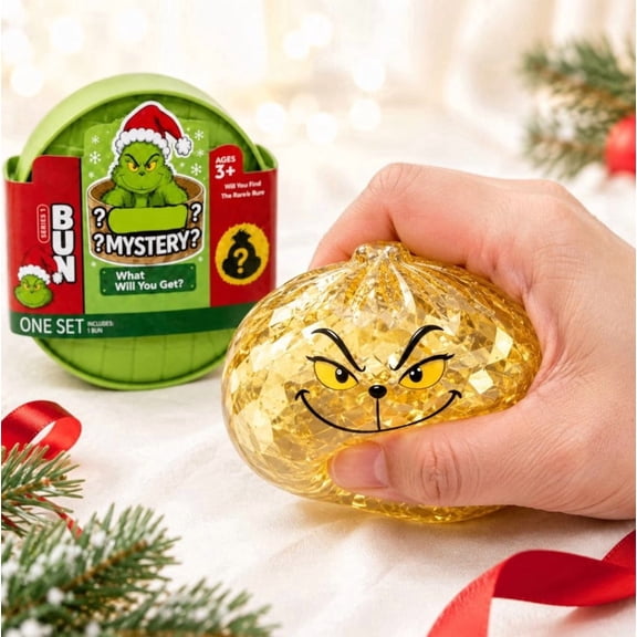 Christmas Monster Bun Dumpling Squishy Toys Squishy Gel Stress Relief Balls,Gold Rare Glitter Fidget Toys for Stocking Stuffers Gifts, 1 Count