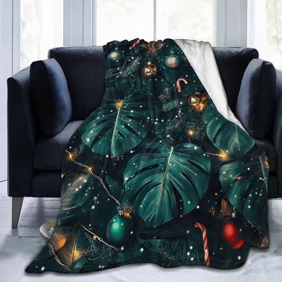 Christmas Monstera Throw Blanket Ultra Soft Cozy Decorative Flannel Blankets for Home Bed Couch Chair Travel 50x40