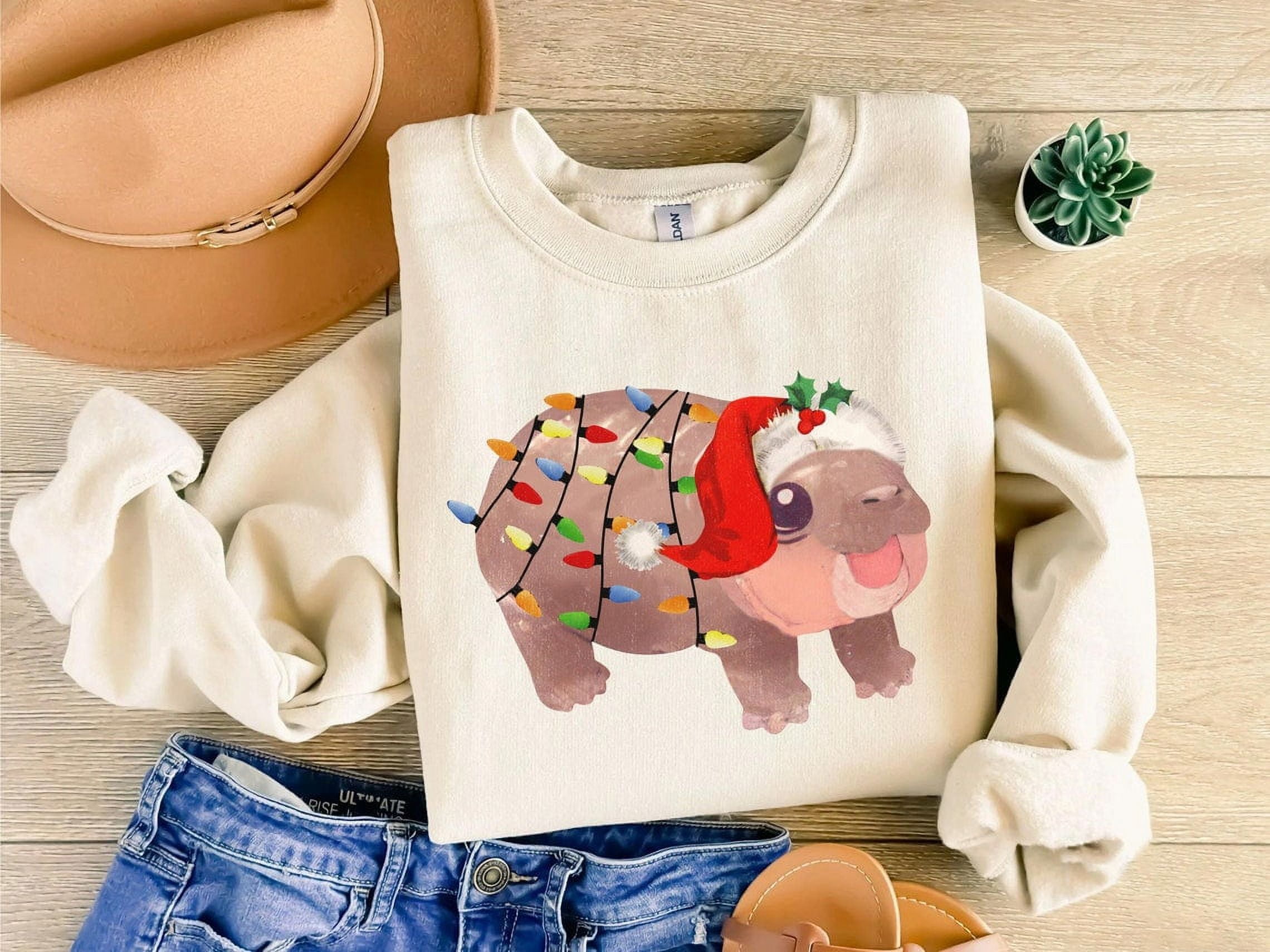 Christmas Moo Deng Light SweatShirt, Happy New Year Hippo Shirt
