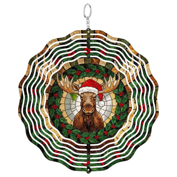 Christmas Moose 3D Wind Spinner Kinetic Stainless Steel Rustic Yard Art Decor