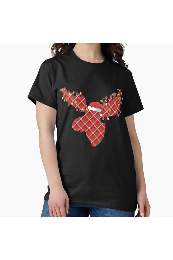 Christmas Moose Forest Creature Hunting Holiday Celebration Tee Apparel Unisex T-Shirt, up to Size 5XL