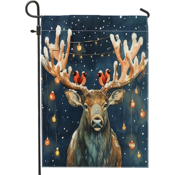 Christmas Moose Garden Flag 12x18 Inch Double Sided Winter Cardinal Snow Scene Vertical House Flag for Outdoor Yard Lawn