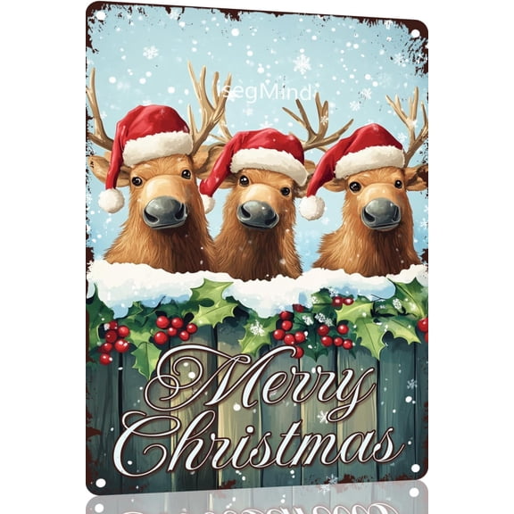 Christmas Moose Metal Tin Sign 12x8 inch Merry Christmas Metal Sign Wall Decor for Home, Store, Bar, Club(14690)