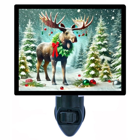 Christmas Moose Night Light Festive Winter Forest Scene Holiday Cabin Lodge Dcor with Free Switchable Insert