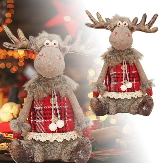 Christmas Moose Plush Decoration - Festive Red Outfit Stuffed Moose for Holiday Decor Christmas Decorations