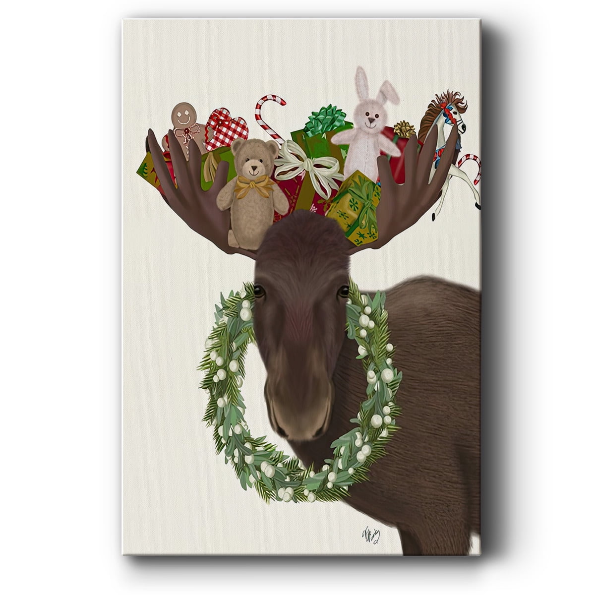 Christmas Moose and Christmas Gifts- Gallery Wrapped Canvas