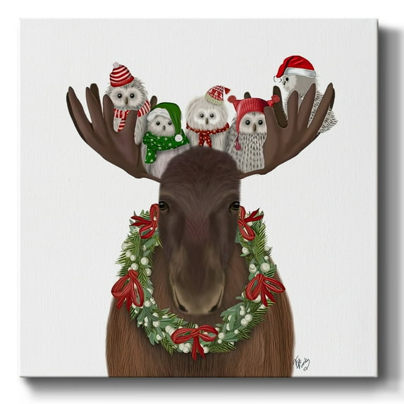 Christmas Moose and Christmas Owls Forward- Gallery Wrapped Canvas