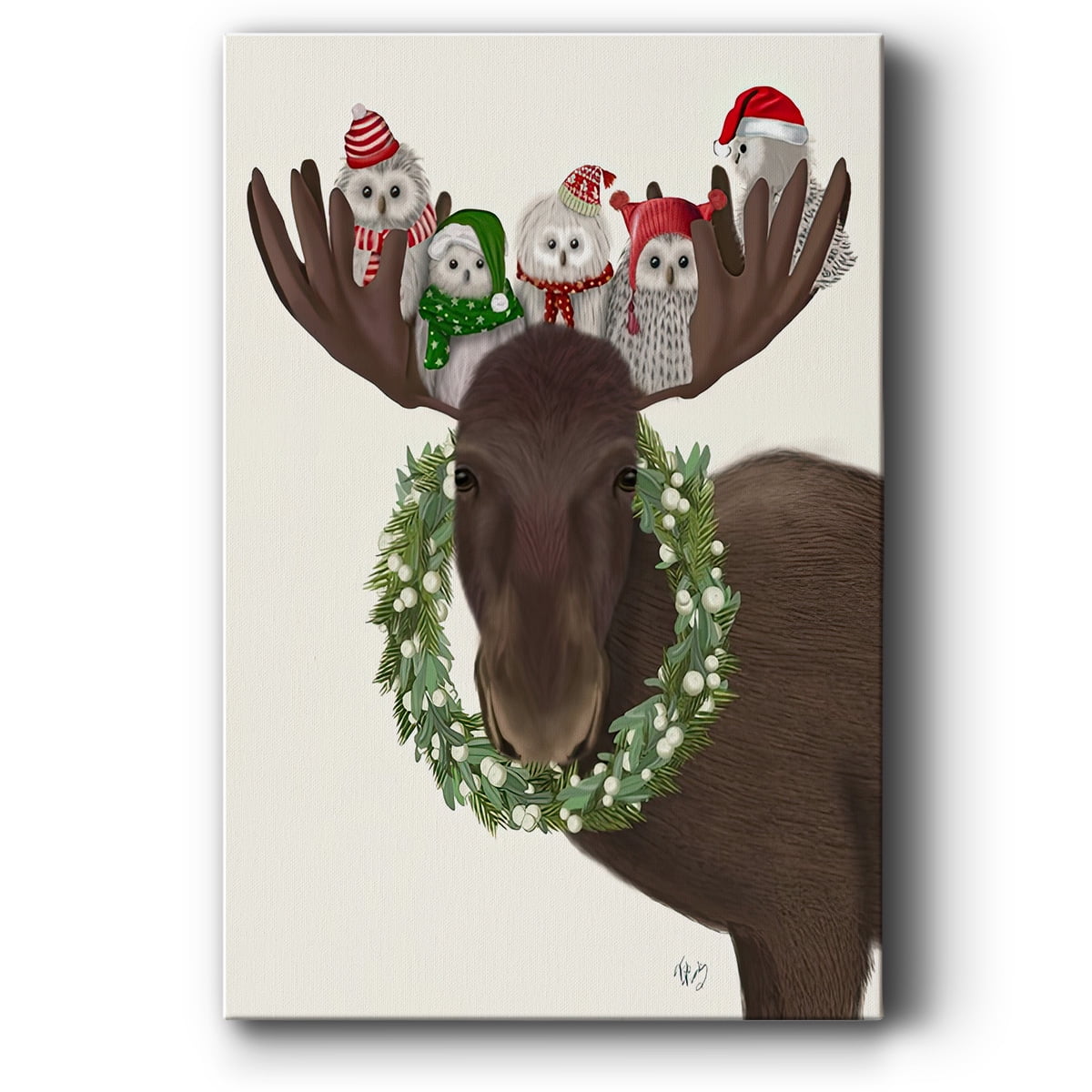 Christmas Moose and Christmas Owls- Gallery Wrapped Canvas