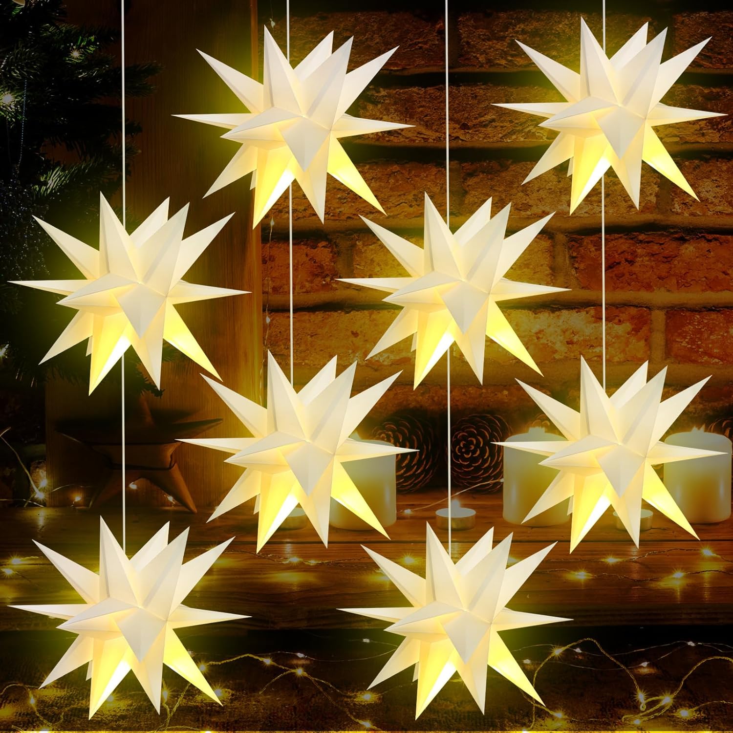 Christmas Moravian Star Paper Lanterns with LED Lights 12 Inch 3D