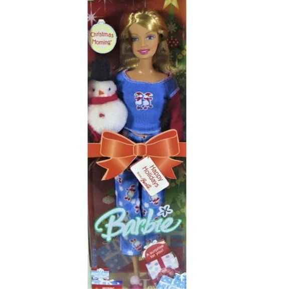 Christmas Morning Barbie Doll with Plush Miniature Snowman 2005 Mattel G8541