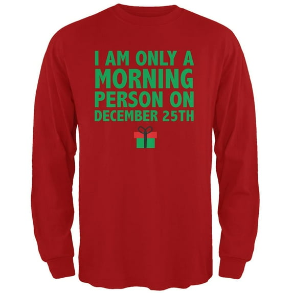 Christmas Morning Person Red Adult Long Sleeve T-Shirt - Large