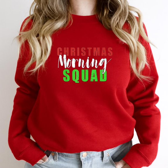 Christmas Morning Squad Funny Holiday Graphic SW12354 Unisex Sweatshirt, Up to Size 5XL