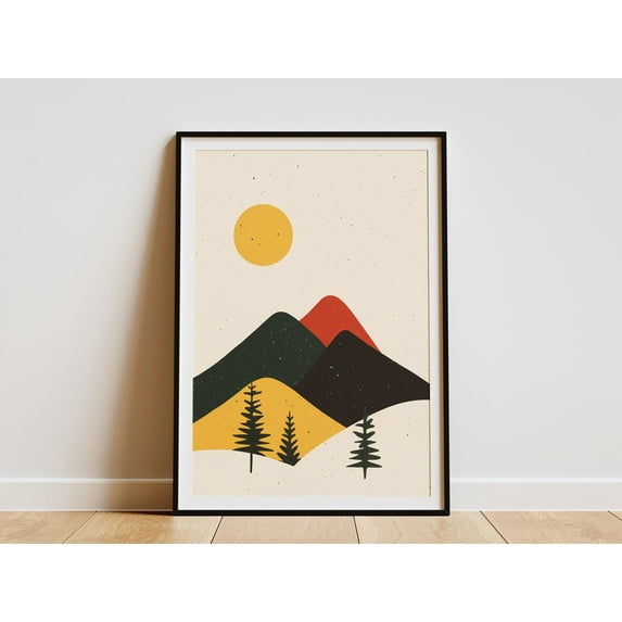 Christmas Mountain Landscape Poster Vintage Holiday Print Scandinavian Minimalist Art Modern Christmas Decor Winter Mountain Scene Abstract