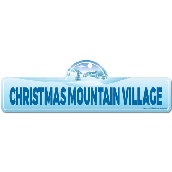 Christmas Mountain Village Street Sign | Indoor/Outdoor | Skiing Skier Snowboarder Décor for Ski Lodge Cabin Mountian House | SignMission personalized gift