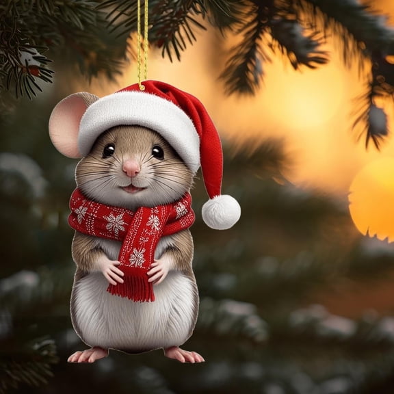 Christmas Mouse Flat Ornament for Tree and Car Decor, Festive Holiday Home Decoration Gift