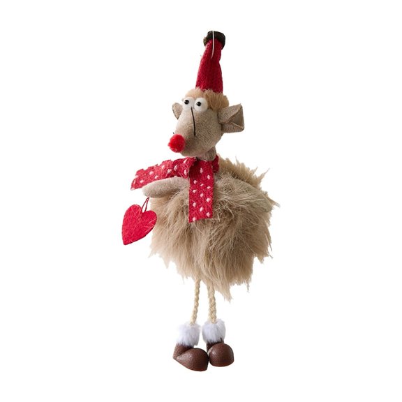 Christmas Mouse Ornament - Cute Fabric Hanging Pendant Doll with Hat & Scarf, Holiday Tree Decoration for Home, 7.8" Multicolor