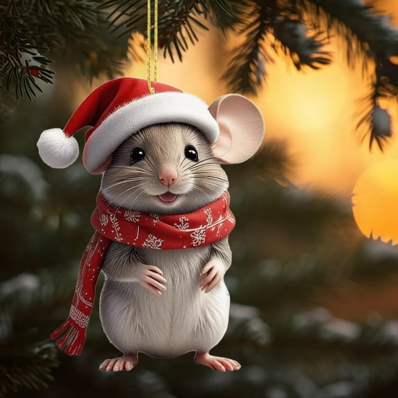 Christmas Mouse Ornament Set, Cute Rodent Figurines for Miniature Tree, Home Shelf, and Car Dashboard Festive Holiday Decor