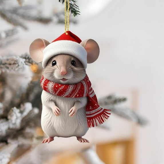 Christmas Mouse Ornament Set - Whimsical Flat Felt Decor for Tree/Car/Holiday Displays