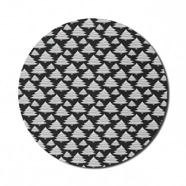 Christmas Mouse Pad for Computers, Monochrome Print of Repeating Ornate Trees on a Backdrop with Polka Dots, Round Non-Slip Thick Rubber Modern Mousepad, 8" Round, Charcoal Grey White, by Ambesonne