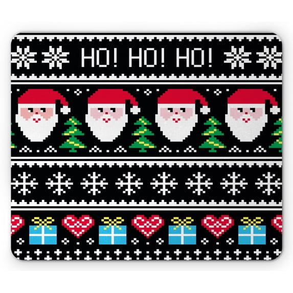 Christmas Mouse Pad, Nordic Norwegian Traditional Retro Patterns Hearts Snowflakes Santa Trees Print, Rectangle Non-Slip Rubber Mousepad, Multicolor, by Ambesonne