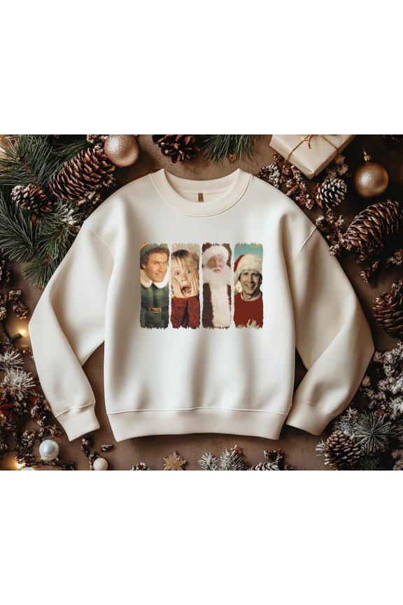 Christmas Movie Icons Shirt, Buddy The Elf, Home Alone Kevin, Santa Clause, Clark Griswold, Funny Holiday, Holiday Gift Idea, Black Sweatshirt