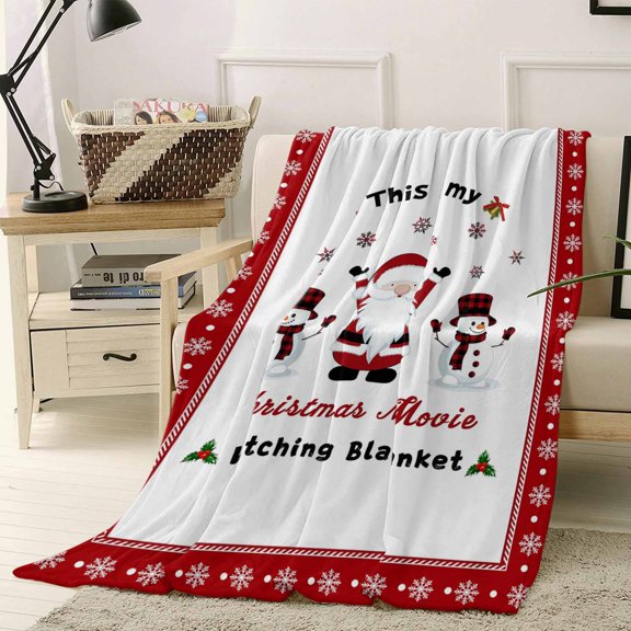 Christmas Movie Throw Flannel Blanket 40x50In Watching Blanket Santa Claus Snowman Super Soft Cozy Bed Blanket, Lightweight Plush Fuzzy Bed Throw for Bedroom Sofa Couch Living Room