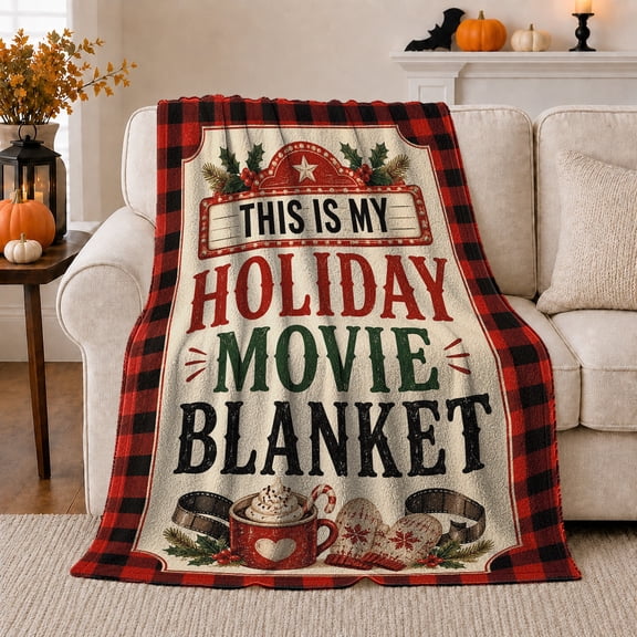 Christmas Movie Watching, Festive Holiday Scene, Warm Flannel Blanket for Living Room and Reading Nook with Detailed Artwork, Art Lovers Christmas Gift, Festive Home Decor