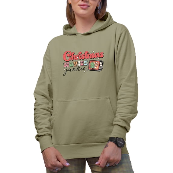 Christmas Movies Junkie, Retro or Vintage Television Art Merch Gift, Sand Hooded Sweatshirt or Hoodie, Medium