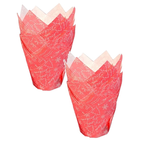 Christmas Muffin Cases for Baking, Red Tulip Paper Cake Cups for Cupcakes, Muffins and Holiday Treats, 50 Count