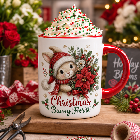 Christmas Mug Bunny Florist Coffee Cup for Holiday Sipping Rabbit Lovers