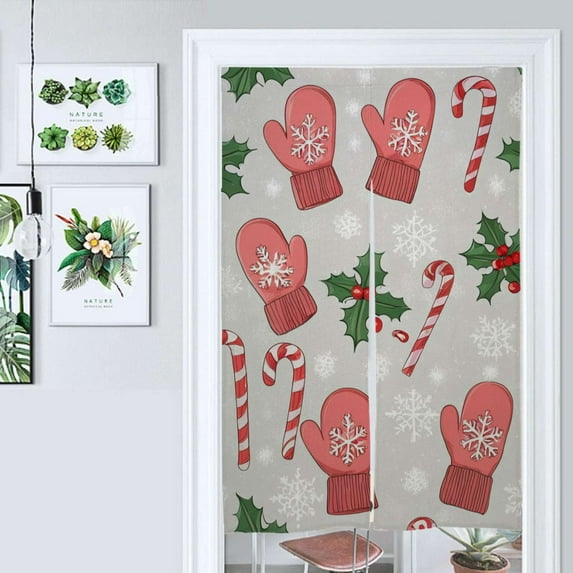 Christmas Mug & Candy Cane Pattern Door Curtain Nordic Living Room DoorCurtain Porch Partition Curtain Kitchen Rative Half Curtain