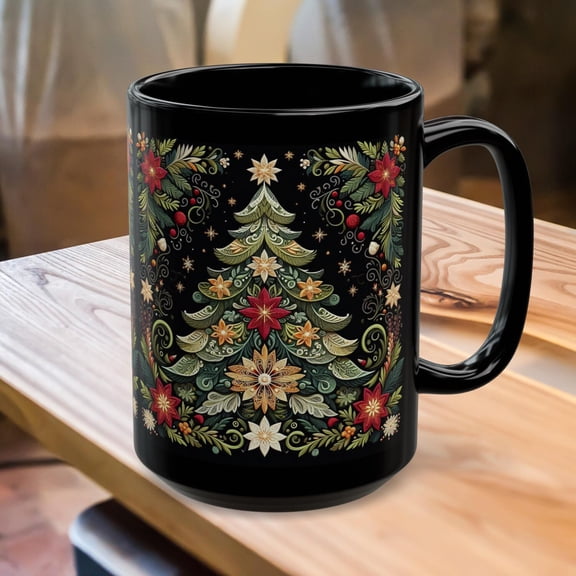 Christmas Mug, Christmas Tree Coffee Mug, Festive Christmas Tree Cup, Pine Mug, Holiday Mug, Xmas Mug Gift Seasonal Kitchen Decor Mug 15oz