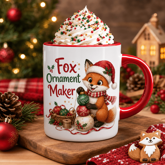 Christmas Mug Fox Ornament Maker Ceramic Coffee Cup for Holiday Sipping and Gift Giving