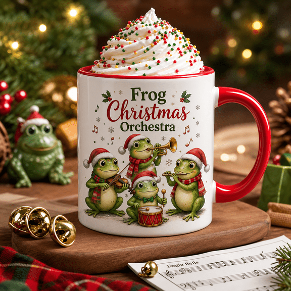 Christmas Mug Frog Orchestra Coffee Cup for Holiday Drinks and Festive Gift Giving