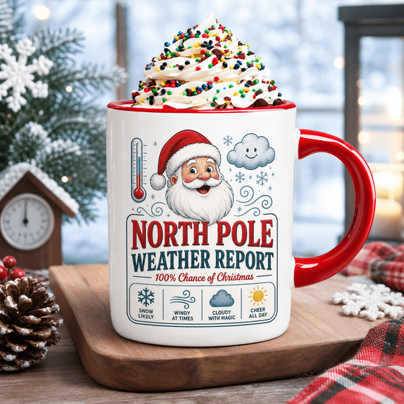 Christmas Mug North Pole Weather Report Ceramic Coffee Cup for Hot Drinks Holiday Gift