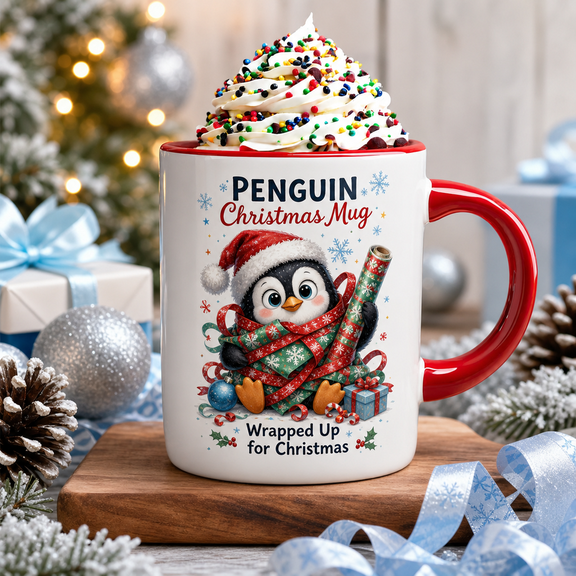 Christmas Mug Penguin Gift Wrapper Ceramic Coffee Cup for Holiday Sipping for Winter Gift Giving