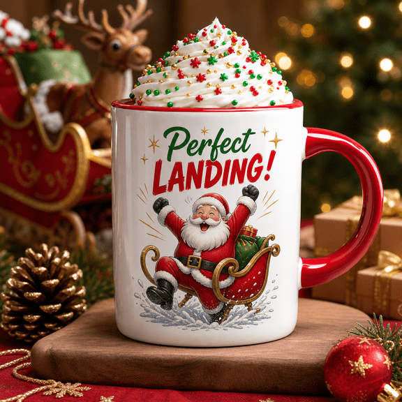 Christmas Mug Perfect Landing Santa Coffee Cup for Holiday Morning Drinks and Santa Fans