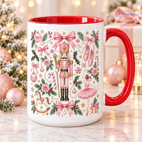Christmas Mug Pink Coquette Nutcracker and Ballet Slippers for Cozy Sips, Holiday Gift