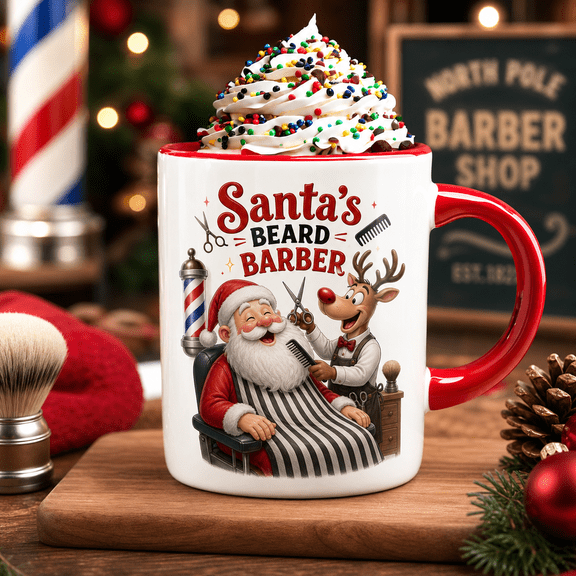 Christmas Mug Santa Beard Barber Ceramic Coffee Cup for Holiday Coffee Barbers