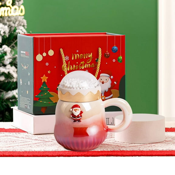Christmas Mug Santa Claus Mug Character Ceramic with Lid Spoon and Handle Xmas Tree Winter Coffee Holiday Novelty Funny Red Tea Cup Kids Women Gifts