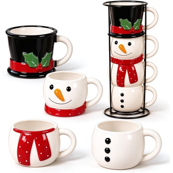 Christmas Mugs, Stackable Christmas Mugs With Stand