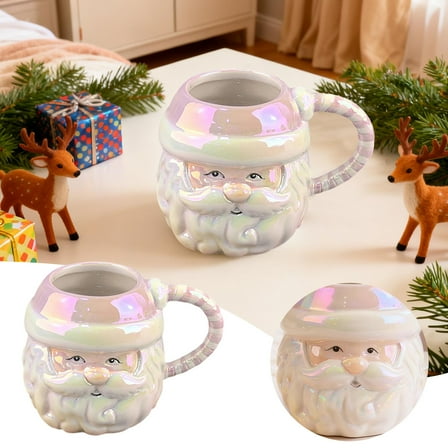 Christmas Mugs with 3D Embossed Ceramic Cute Santa Mug - Easy to Clean-Christmas Coffee Cup - Adorned with Holiday Charm- 11.5oz