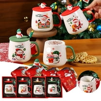 Christmas Mugs with Lid and Spoon 14.5" Cute eramic Santa Cups Christmas Coffee Mugs with Gift Box Ideal Christmas Gift - A