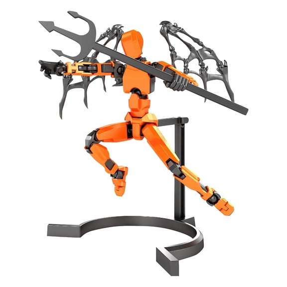 Christmas Multi Jointed Action Figure 3D Printed Titan Robot with Wings and Interchangeable Hands for Desktop Decor Stress Relief Creative Hobbyist, Orange